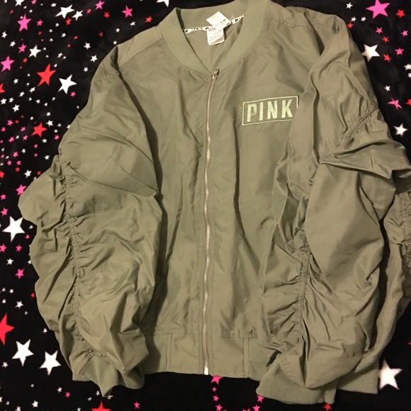 PINK Victoria's Secret Jackets & Coats New Vs Pink Flight Jacket Sage Green Large Poshmark